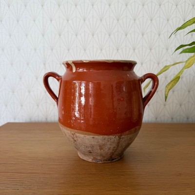 Antique French Confit Pot Glazed Terra Cotta 2-Handle Vessel 17.5cm 1506268