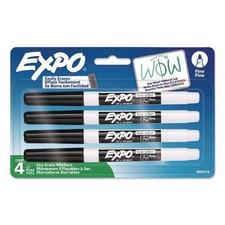 EXPO Dry Erase Marker, Fine Tip, Black, 4/Pack