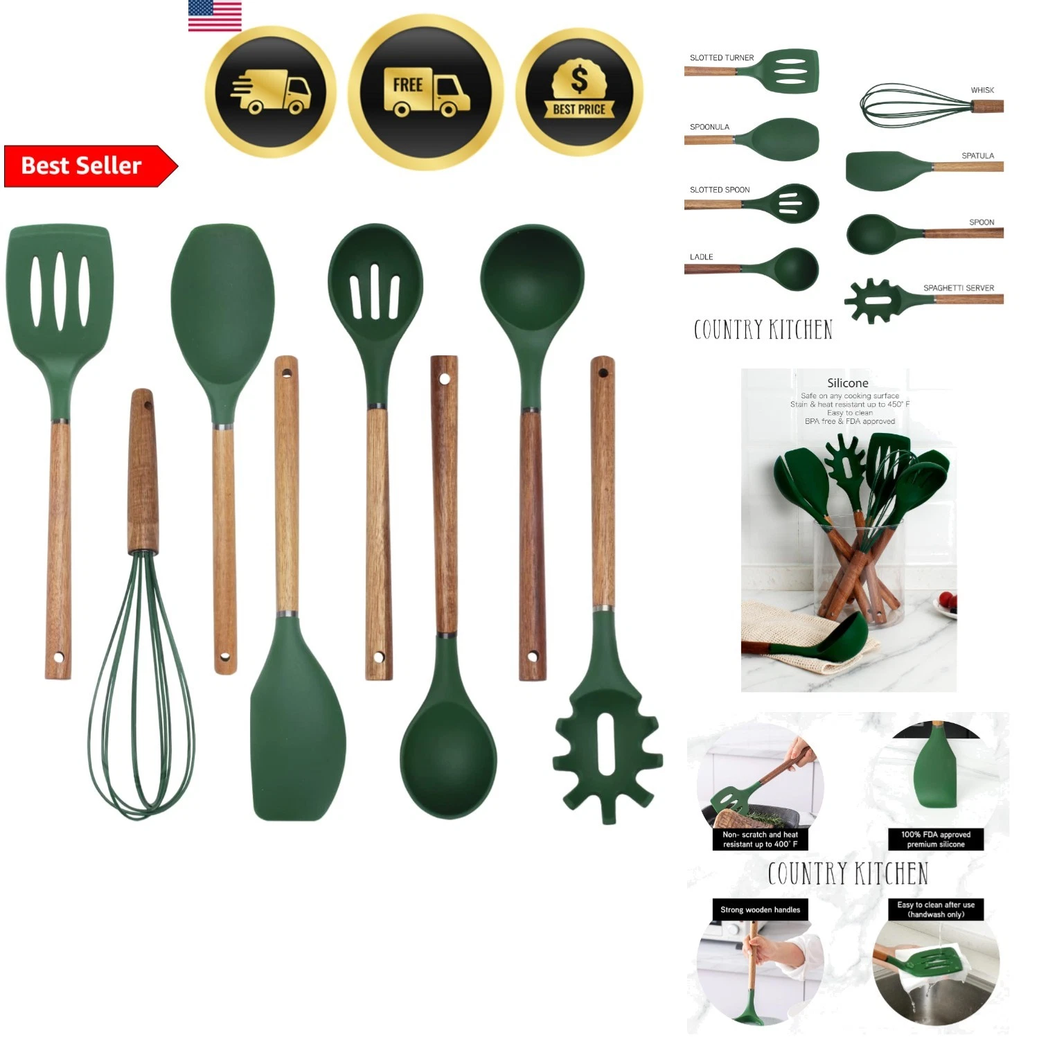 Silicone Utensil Set Non Stick Cooking and Baking Tools Green 8pcs
Opens in a new window or tab