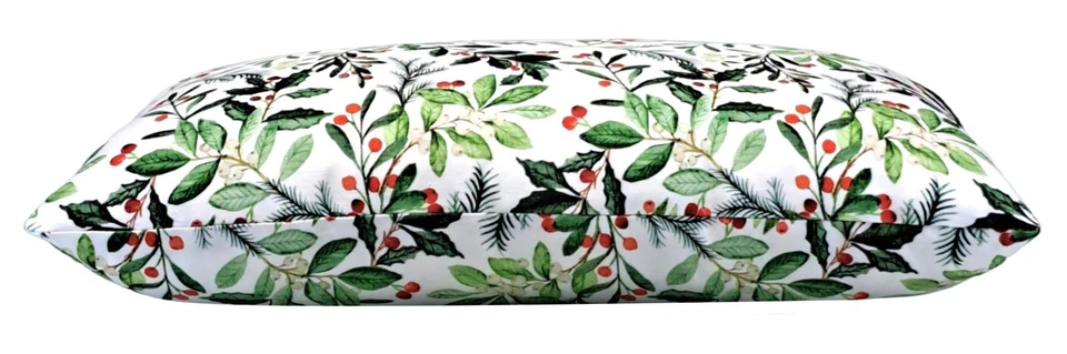 Mistletoe and Holly Holiday Floral 12x20  Throw Pillow Cover White Green & Red - Image 4 of 4