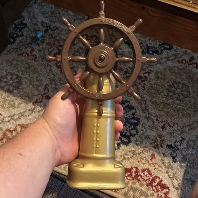 Nautical Gold Plastic Bottle w/ 3D Ship Wheel Screw Cap, Marked 3102M