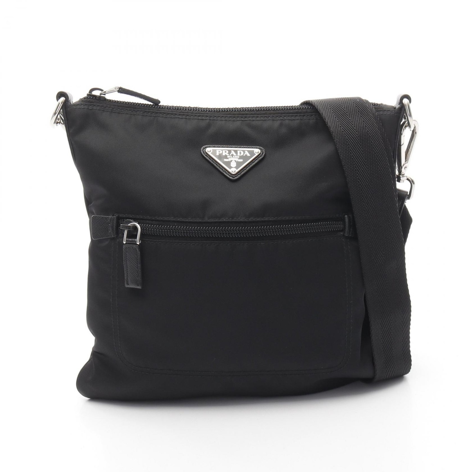 PRADA Crossbody Shoulder Bag Nylon Saffiano Leather Black Used Unisex