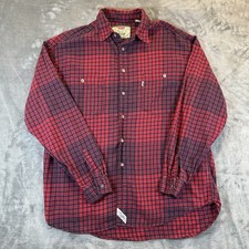 Vintage Levis Shirt Mens L Red Plaid Long Sleeve 100 Cotton Western Outdoor