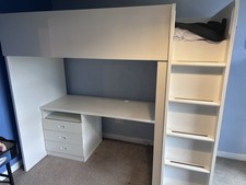IKEA Smastad White Cabin Bed with Built-In Desk, Drawers, Wardrobe, and Shelves
