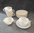 Vtg Anchor Hocking Fire King Ivory Glassware - 4 Cups, 11 Saucers, 1 Berry Bowl