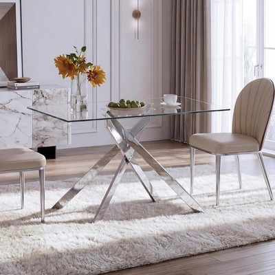 Glass Dining Table for 4 People, 51.2 Inches Rectangular Glass Kitchen