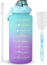 Half Gallon 64Oz Sport Motivational Water Bottle BPA Free with Straw Time Marker