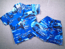 Kids Hawaiian Airplane Shirt and Shorts 13" Waist Button Up Boy's