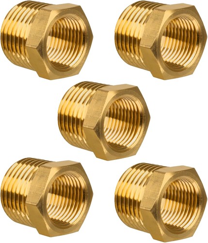 3/8" NPT Male to 1/4" NPT Female Brass Hex Bushing Pipe Reducer 5 Pack US