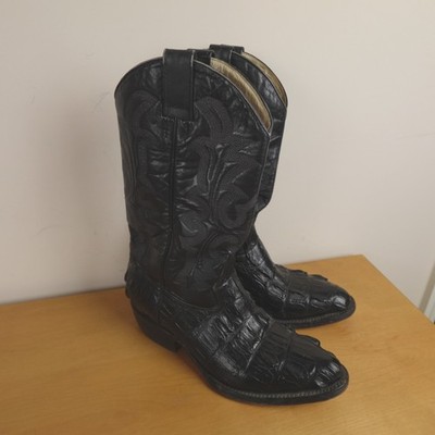 Sud Africa Boots Mens 7.5 Black Leather Hornback Caiman Alligator