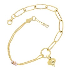 Italian 14k Tri-Color Gold Heart Charm Bracelet 7-7.5" 2.8 grams