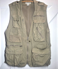 Vintage Banana Republic Mens Medium Safari Utility Vest Khaki Multi-Pocket Mesh