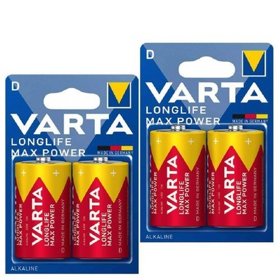 4 VARTA LONGLIFE D LR20 BATTERIES ALKALINE MAX POWER MN1300 1.5V MONO 2BL NEW