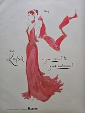 1951 Women's Kayser Red Nightgown Vintage fashion Lingerie Art ad