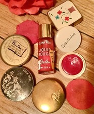 Vintage MakeUp LOT 40s 50s ReVLoN ROUGE BLusH CoMPacT GoLD ToNE GiLda AudReY PuF