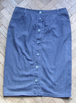 Vintage Blue Cotton MARELLA / MAX MARA Button Straight Jean Skirt - 14 - VGC
