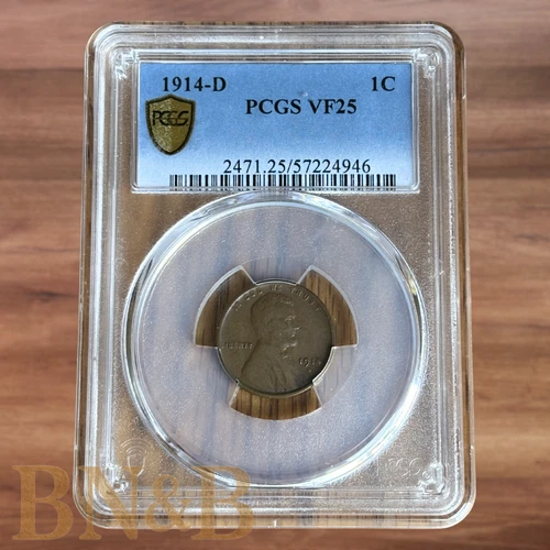 1914 D Lincoln Penny PCGS VF25 KEY DATE!!!
