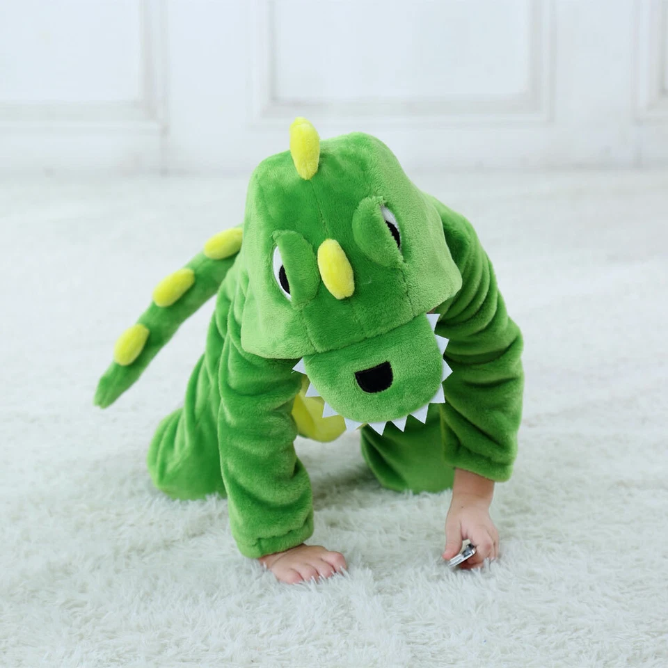 Bebé Dinosaurio Kigurumi Verde Dibujos Animados Animal Disfraz Bebé Niño Pequeño Body Foto 4 de 4