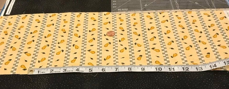 Yellow Pears*Leaves*Stripes Green&White Checks*on Pale Yellow* Moda *100% Cotton - Image 4 of 4