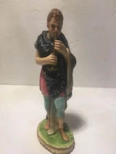 Vtg Nativity Shepherd Large 9" Made in Italy Plaster Chalkware #2 Playing Music
