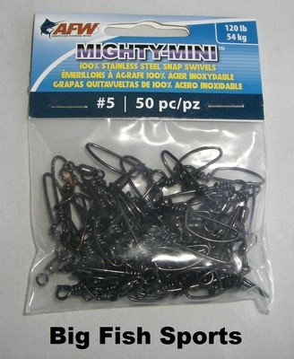 AFW MIGHTY-MINI Stainless Steel Snap Swivels 50 Pack, Size 5, 120lb #FTSS120B/50