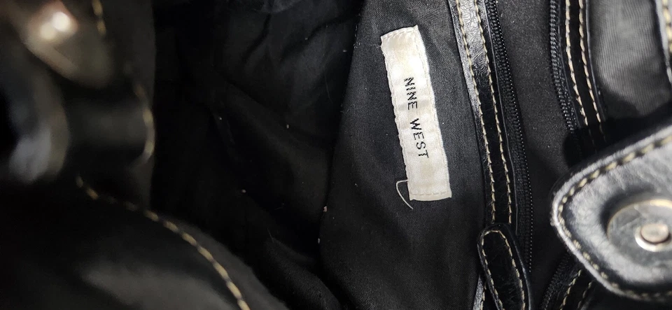 Nine West Black Faux Leather Bucket Bag Braided Double Handle Lined - Image 4 of 4