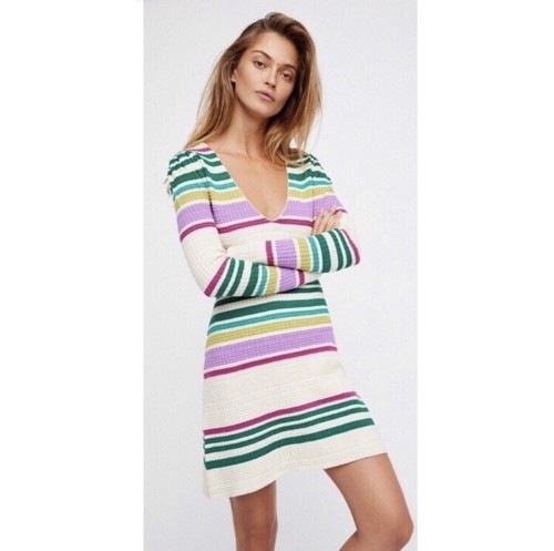 Ivory Striped Sweater Dress 