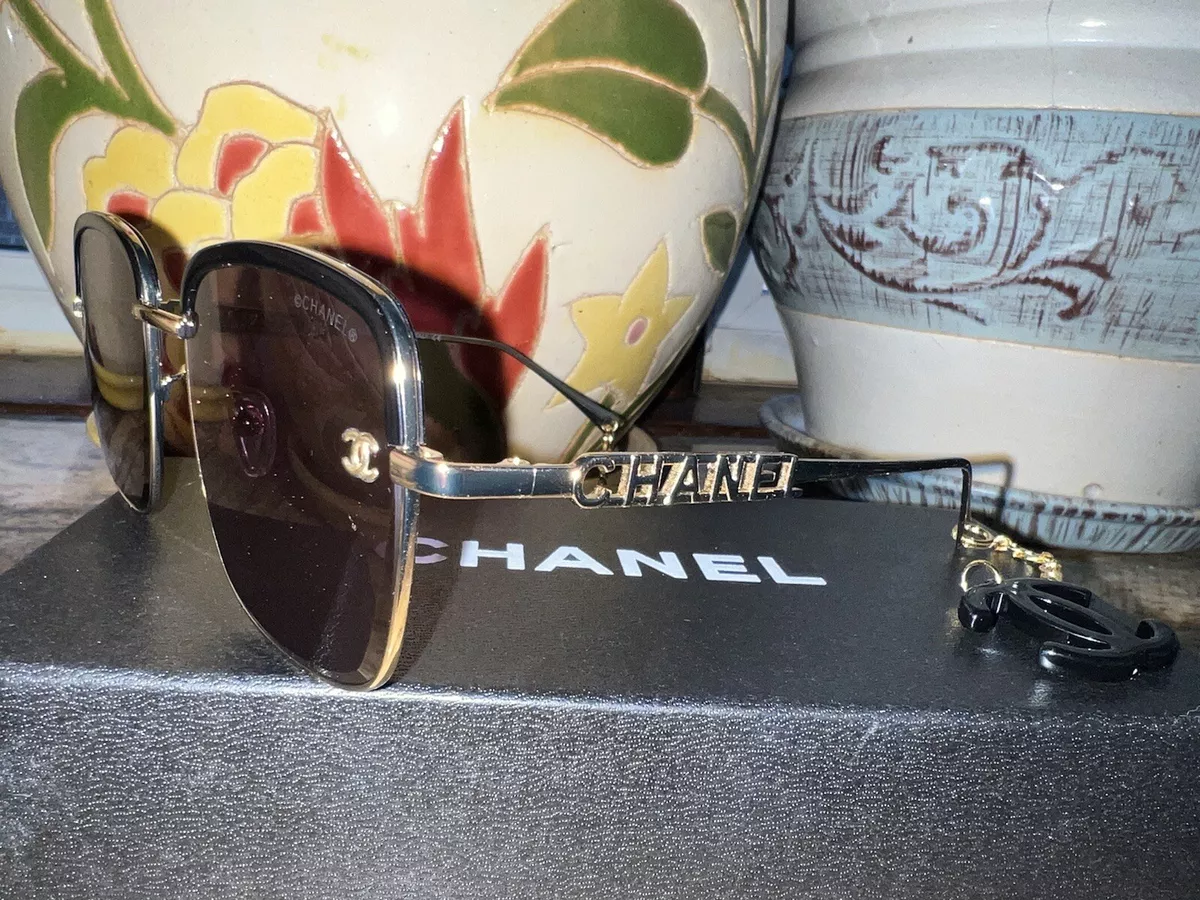 CHANEL 4017-D Rhinestone Sunglasses Rimless Teal Gradient Vintage Rate A