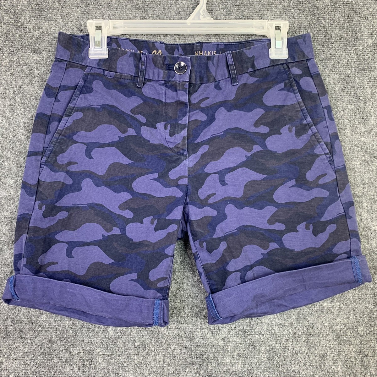 Gap Boyfriend Roll Up Shorts Women Sz 00 Purple Camouflage