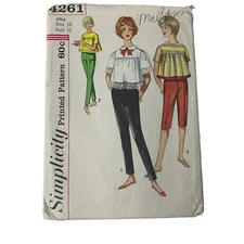 Vintage Simplicity 4261 Pattern Juniors Misses 9-16 Tapered Pants Capri Top Cut