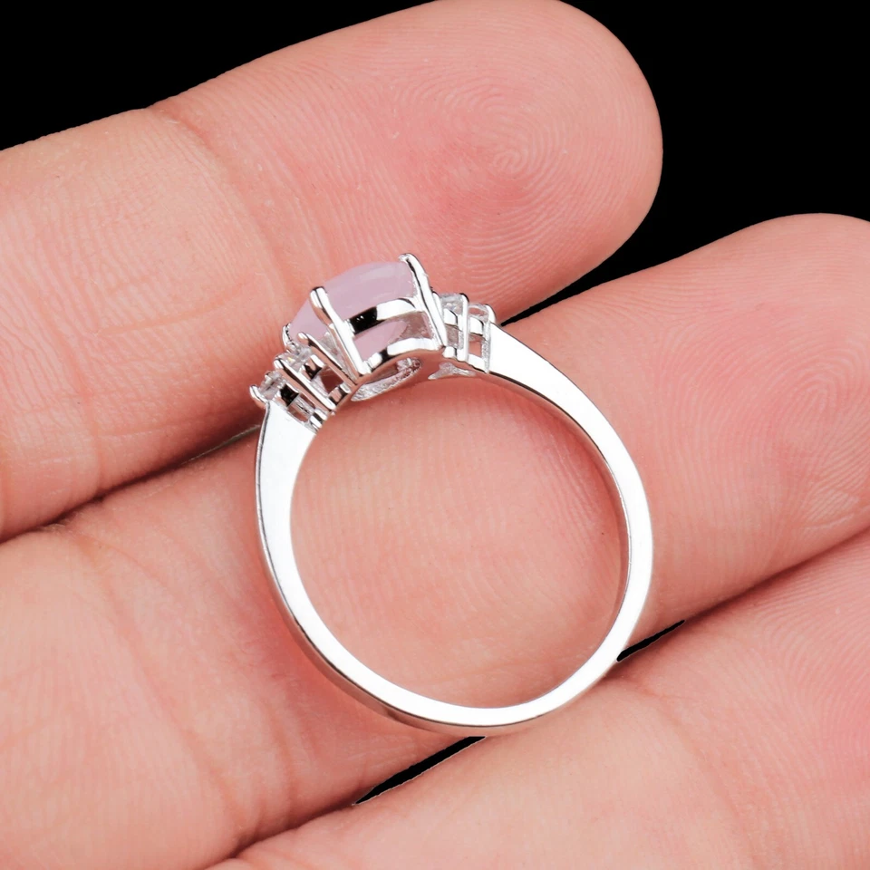 925 Argento Sterling Fatto a Mano Graziosa Quarzo Rosa E Cz Misura 6 - Immagine 4 di 4