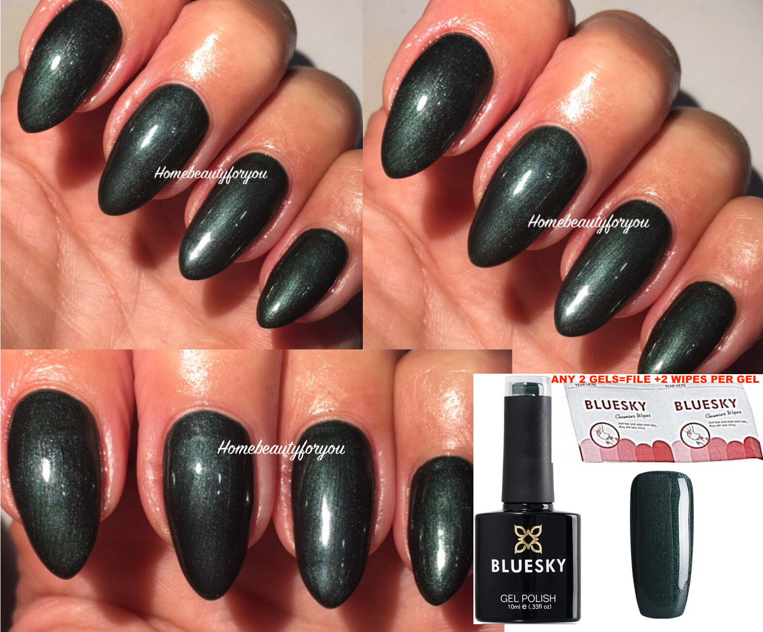BLUESKY GEL POLISH GREEN SHIMMER FOREST GREEN A06 NAIL LED UV SOAK OFF