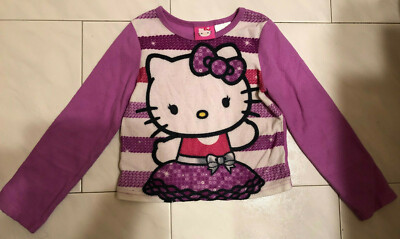 Sanrio Hello Kitty Girls Pajama Top Shirt Size 4/5 Purple Dazzle Long Sleeve