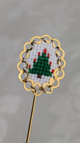 Pin de palo de árbol de Navidad vintage con punta de aguja de metal dorado - Imagen 5 de 8