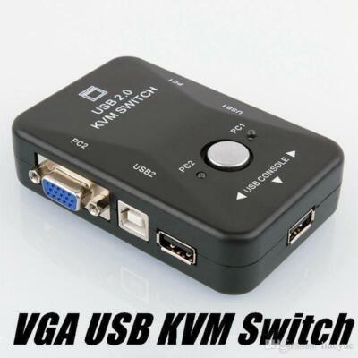 Computer PC Dual/2-Port USB VGA KVM Mouse Keyboard Monitor Sharing Switch Box