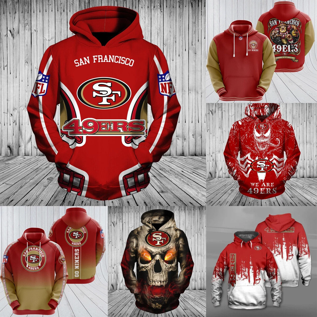 San Francisco 49ers Hoodie Hooded Sweatshirt Pullover Coat Football Jacket  S-7XL