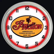 16" INDIAN Motorcycle Since 1901 Old Sign Red Neon Clock 