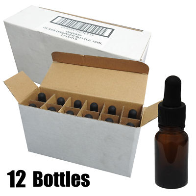 12 x 10 ml Braunglas Aromatherapie Augen Ohr Öl Lösung Tropfer Pipette Flaschen