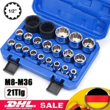 21tlg 1/2 Steckschlüssel Vielzahn Nuss Satz Stecknuss für 6 und 12 Kant 8-36mm
