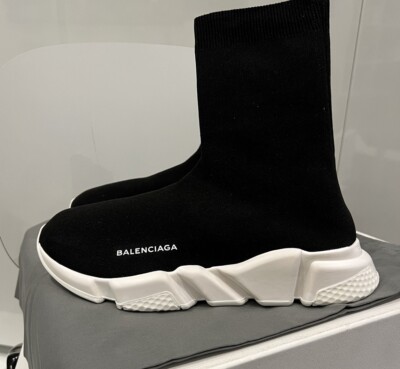 Balenciaga Men New Speed Trainer Mid Black White Sneakers Balenciaga Men New Speed Trainer Mid Black White Sneakers