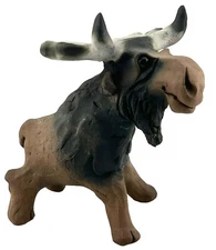 Studio Art Pottery MOOSE Figurine Stoneware Deep Brown Glaze Artist Signed 5”