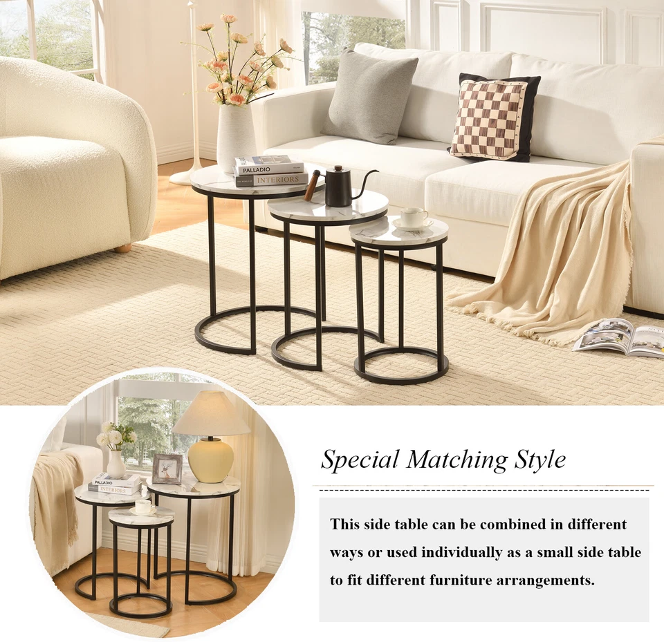 Nesting Table Set of 3, Round End Tables , Modern Coffee Tables - image 4 of 4