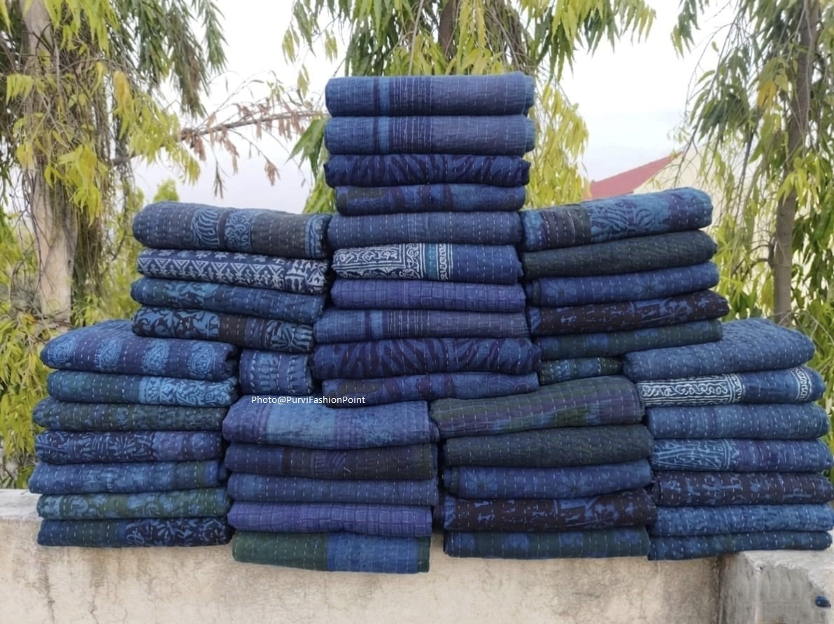 5 Pcs Lot Wholesale Lot indigo Blye Dyed Cotton Kantha Quilt , vintage throws