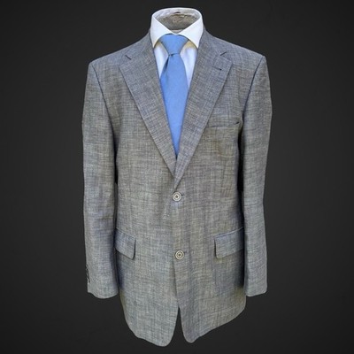 Roy Robson Men s Blazer Jacket 40R Linen Cotton Summer Chambray Wedding Grey 
