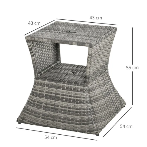 Outsunny Rattan Wicker Tea Coffee Table w/ Umbrella Hole and Storage Space Grey - Picture 4 of 10