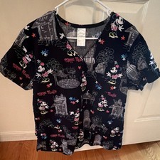 Disney Minnie Mouse Black Patterned Scrub Top MK21A515 Size L
