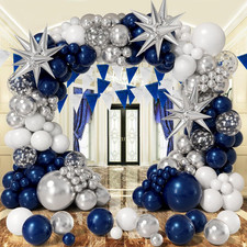 Navy Blue and Silver Balloon Garland Arch Kit 158pcs with Blue White Sil...