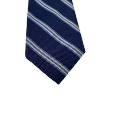 Lord  Taylor Boys Tie One Size Navy Blue Striped 100 Silk Formal Necktie