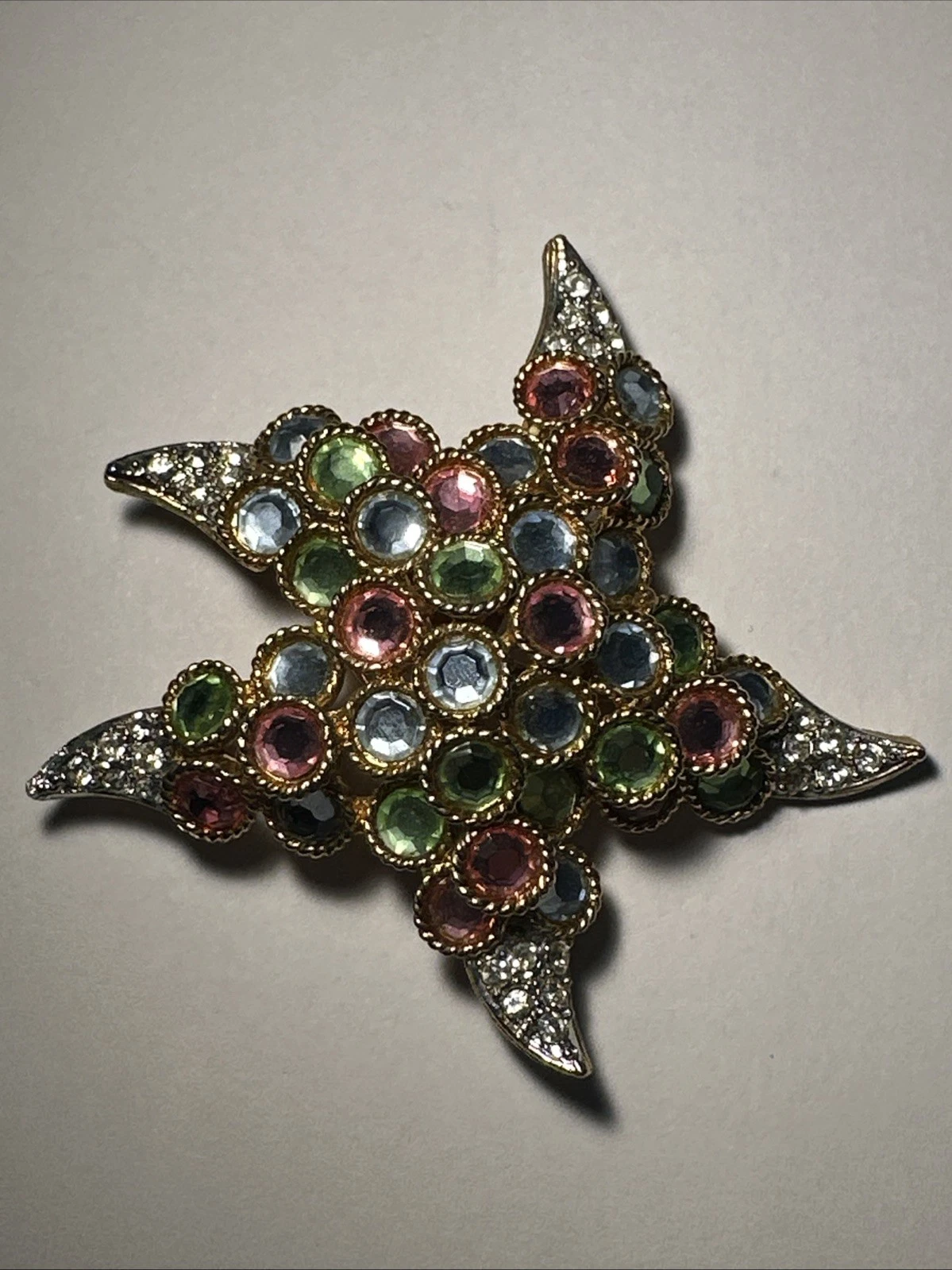 Broche Étoile Doré À Strass Blanc Rose Vert Et Bleu Bijoux Fantaisie