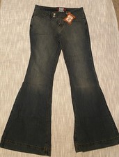 NWT YMI Blue Denim Jeans Bell Bottoms Bleached Hippie Boho Fit Size 11
